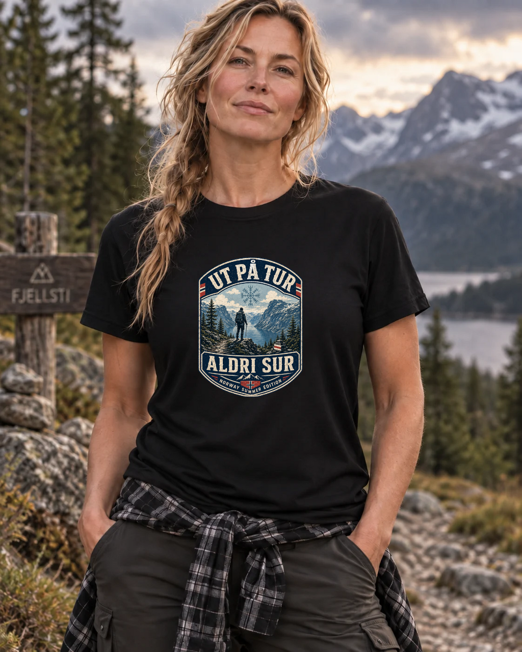 Ut på tur, aldri sur — Norwegian Outdoor T-Shirt
