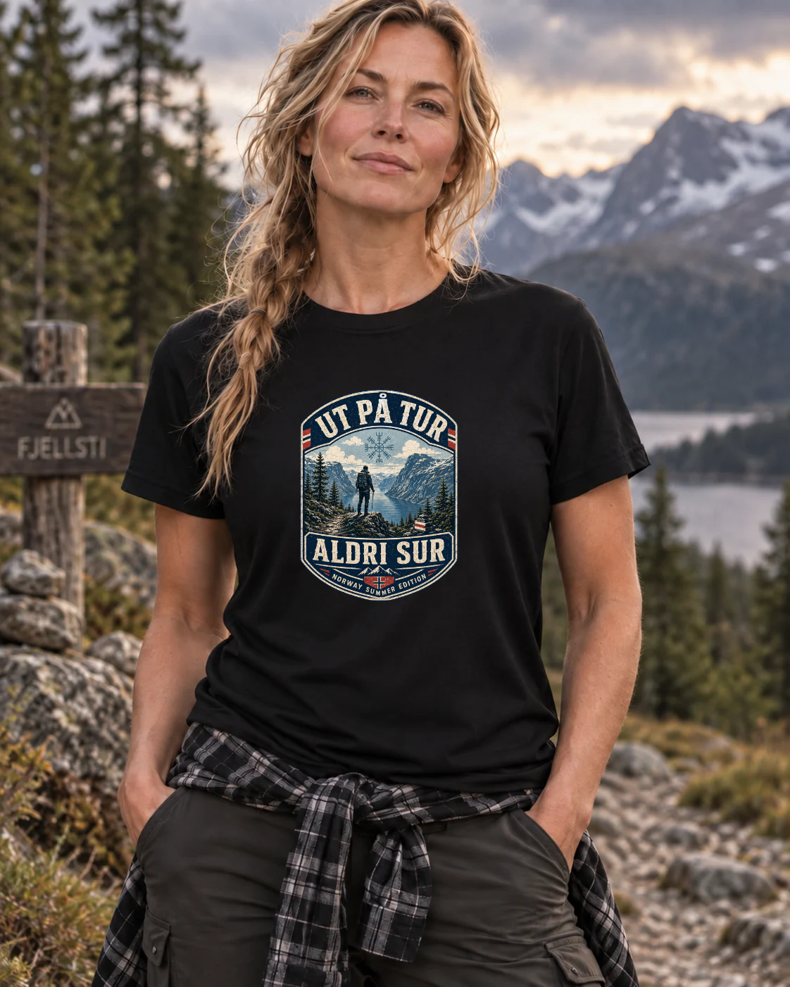 Ut på tur, aldri sur — Norwegian Outdoor T-Shirt