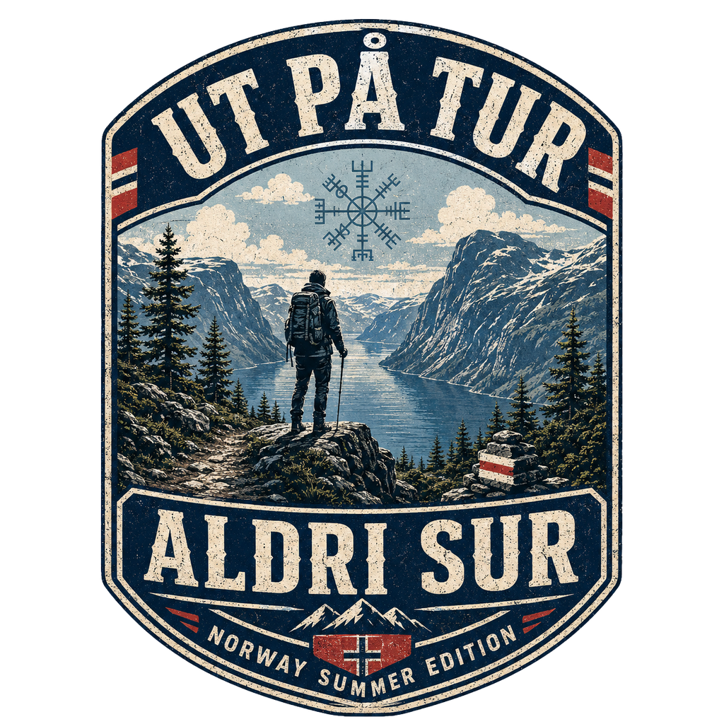 Ut på tur, aldri sur — Norwegian Outdoor T-Shirt