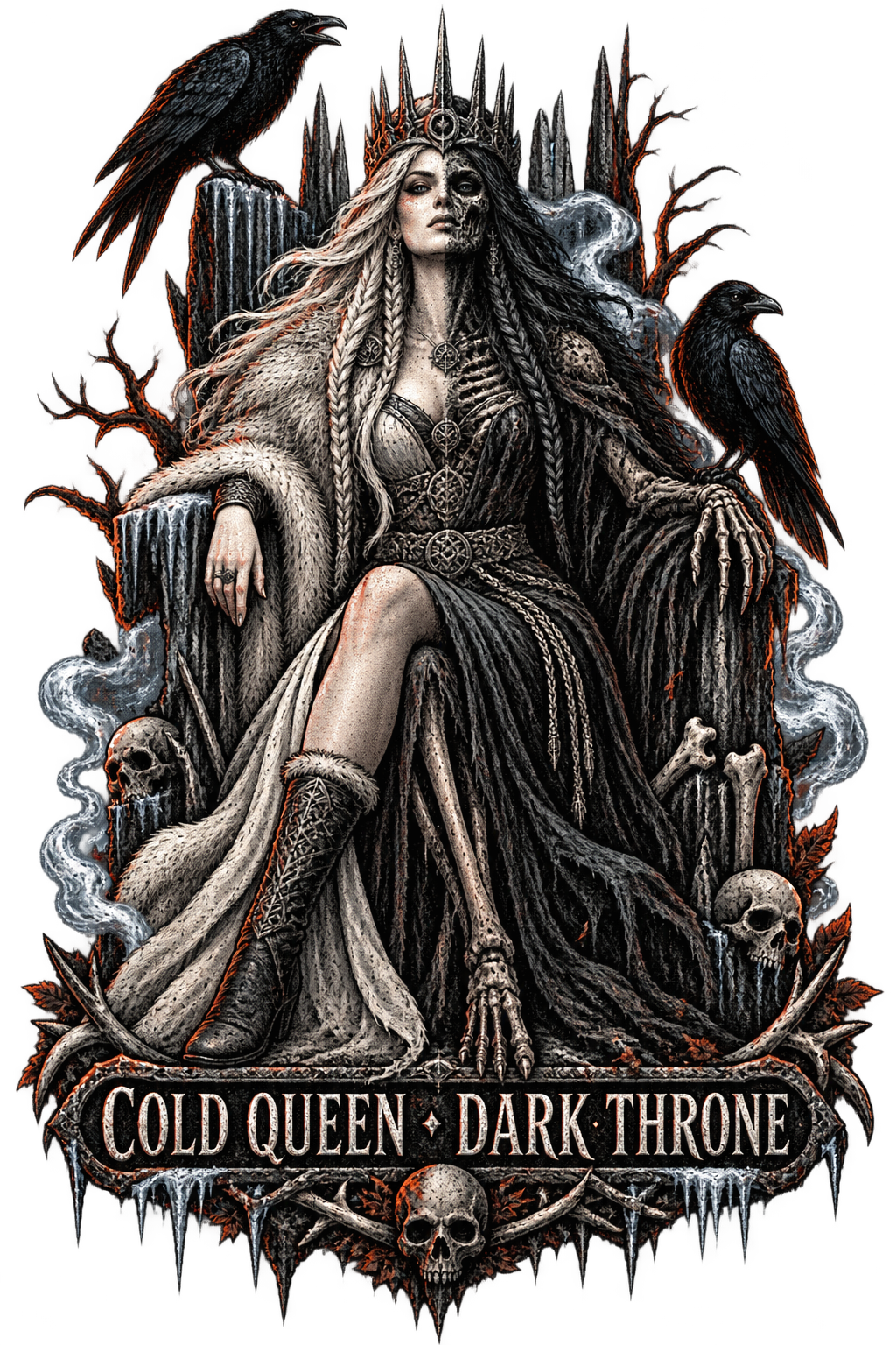 Cold Queen, Dark Throne — Norse Fantasy T-Shirt