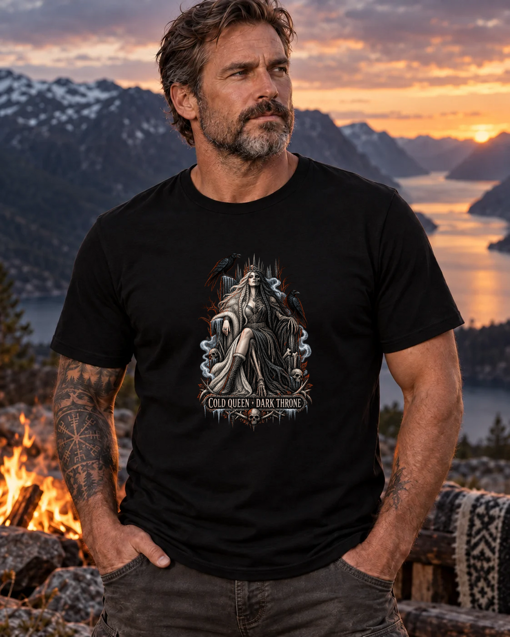 Cold Queen, Dark Throne — Norse Fantasy T-Shirt