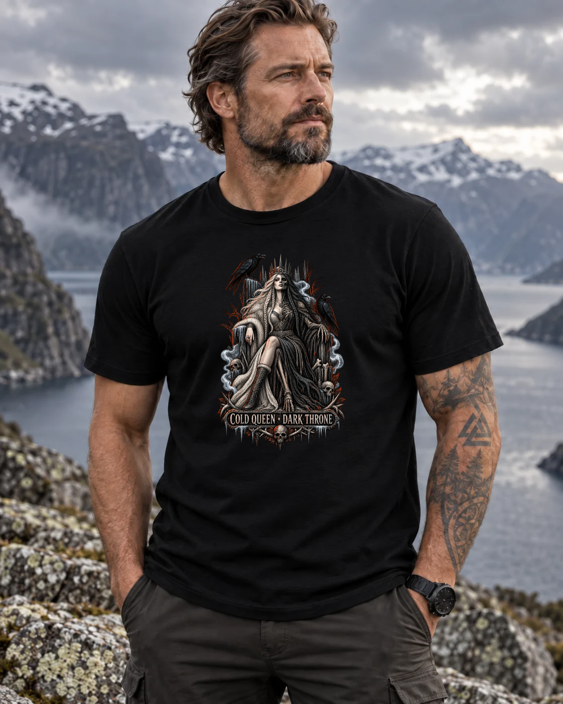 Cold Queen, Dark Throne — Norse Fantasy T-Shirt