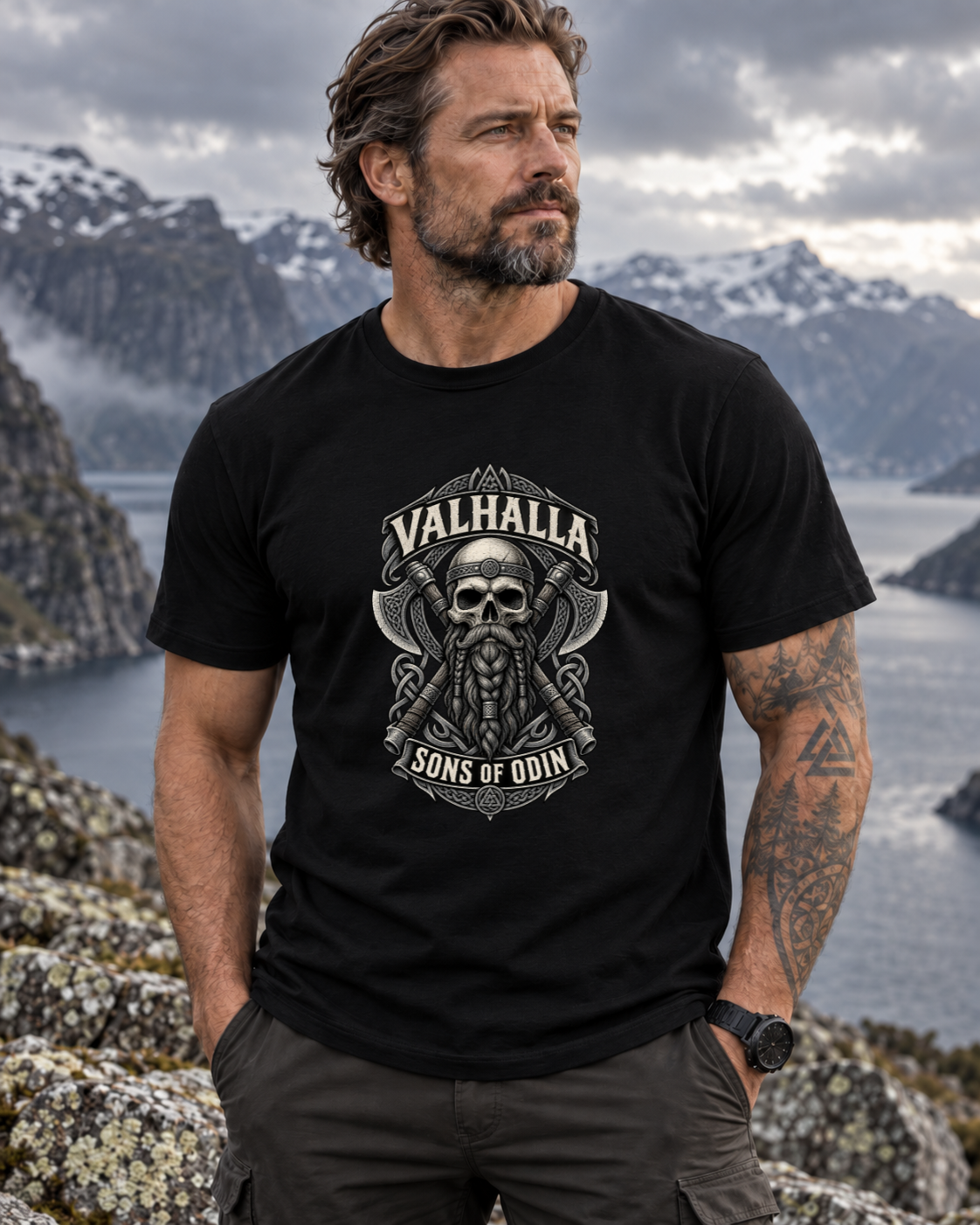 Valhalla, Sons of Odin — Viking Skull T-Shirt