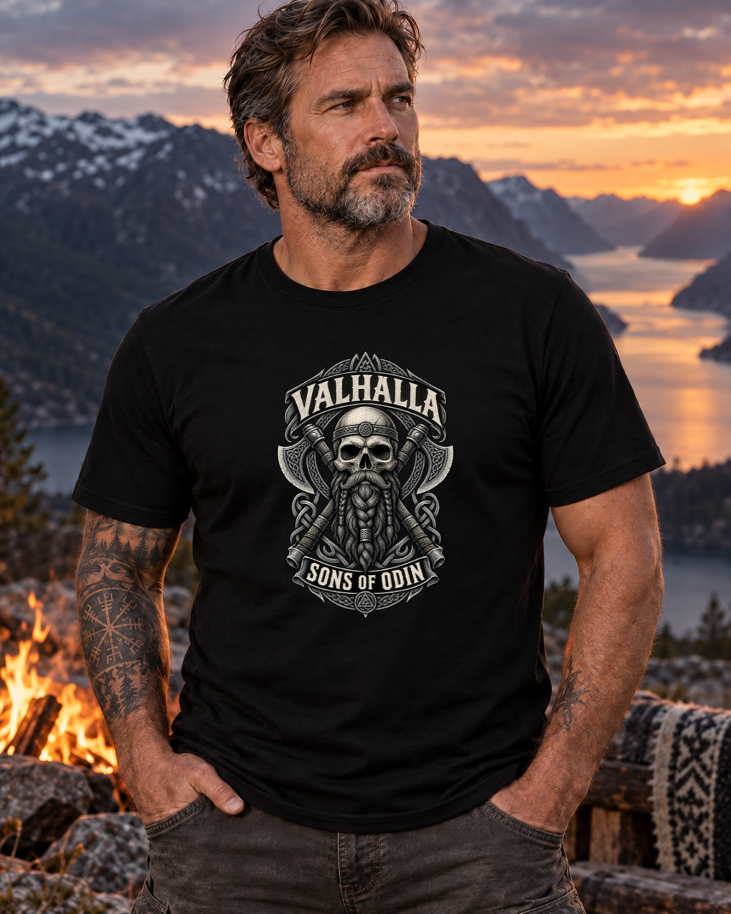 Valhalla, Sons of Odin — Viking Skull T-Shirt