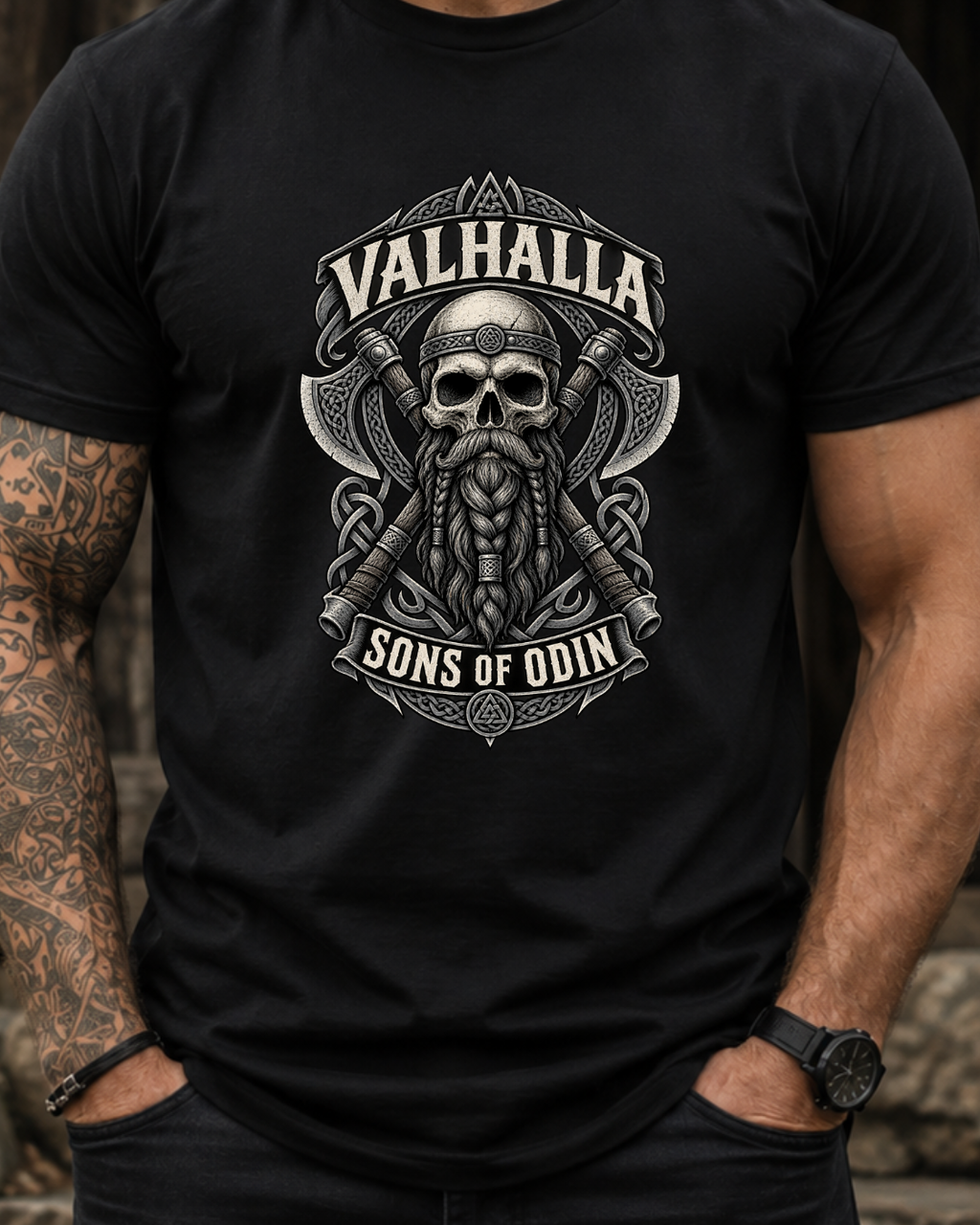 Valhalla, Sons of Odin — Viking Skull T-Shirt