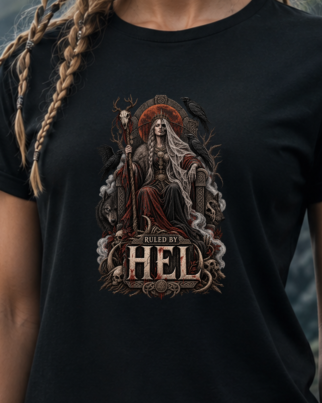 Ruled by Hel T-Shirt | Norse Goddess & Gothic Raven Design