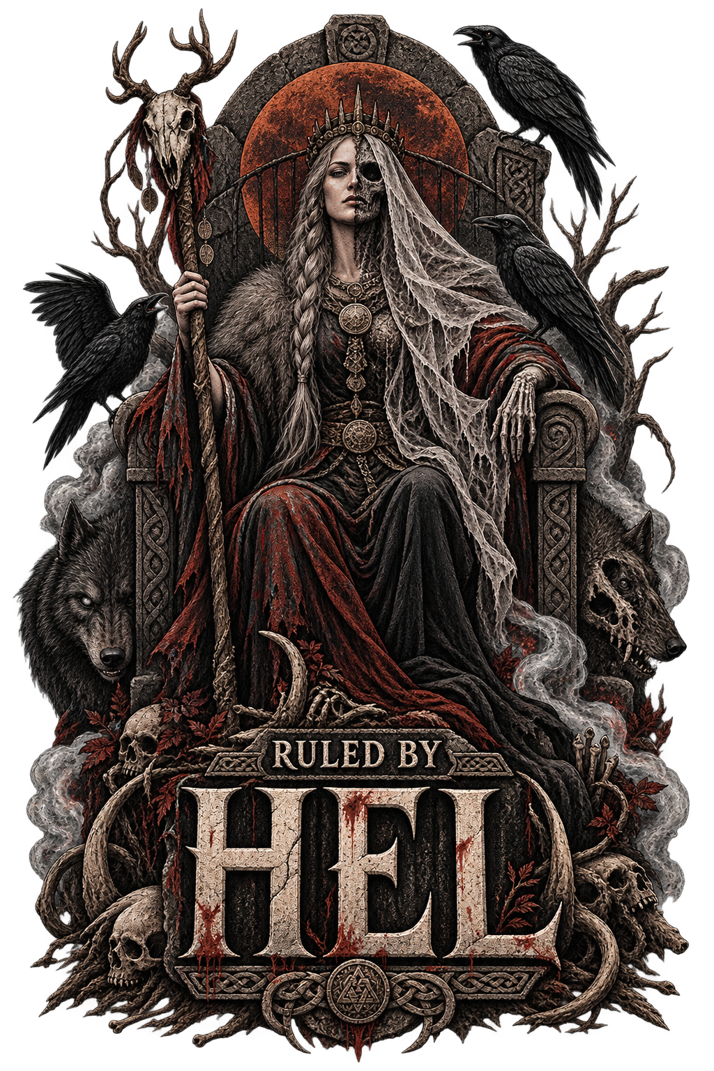 Ruled by Hel T-Shirt | Norse Goddess & Gothic Raven Design