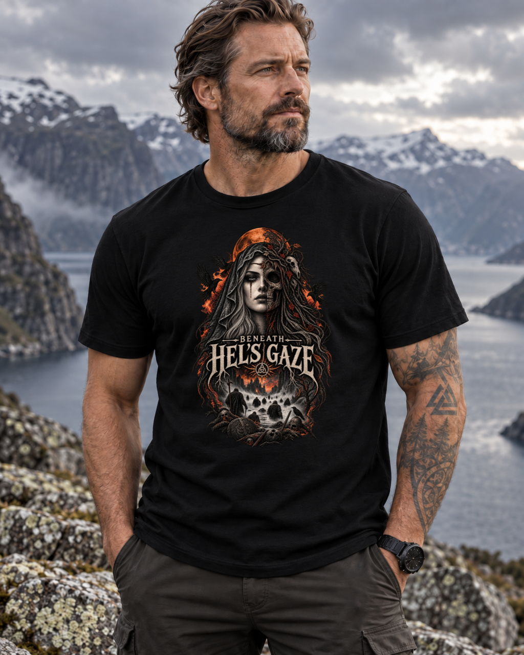 Beneath Hel’s Gaze – Dark Norse Goddess T-Shirt