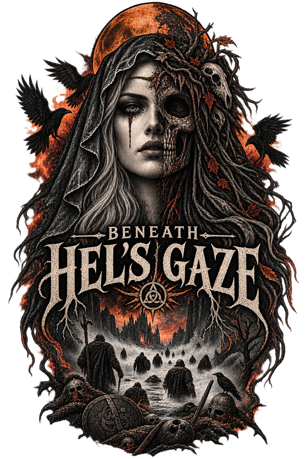 Beneath Hel’s Gaze – Dark Norse Goddess T-Shirt